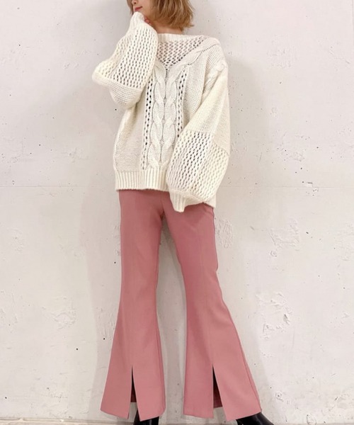 MIIA（ミーア）の「ハイウエストフレアパンツ（その他パンツ・レディース・ベージュ/ピンク/グリーン・FREE）」の2枚目の写真