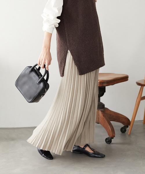 CRAFT STANDARD BOUTIQUE(クラフトスタンダードブティック)の「タイトニットプリーツスカート *◇(スカート・レディース・ブラック/ベージュ/ブラウン・M/L)」の1枚目の写真