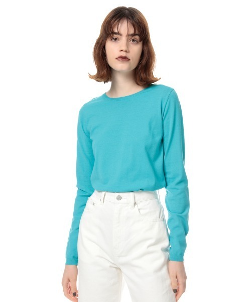 SLY（スライ）の「CREW NECK HG TOPS クルーネックハイゲージ トップス（ニット/セーター・レディース・ターコイズブルー/キャメル/グリーン/ブラック/クリアレッド・FREE）」の4枚目の写真