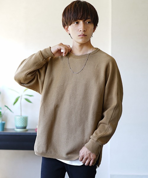 MinoriTY（マイノリティ）の「ミラノリブニット オーバーサイズ サイドスリット ドルマンビッグシルエット リブ クルーネック セーター 秋服 冬服（ニット/セーター・メンズ・ブラック/ベージュ/ブルー/アイボリー/モカ・S/M/L）」の4枚目の写真