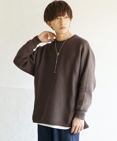 MinoriTY（マイノリティ）の「ミラノリブニット オーバーサイズ サイドスリット ドルマンビッグシルエット リブ クルーネック セーター 秋服 冬服（ニット/セーター・メンズ・ブラック/ベージュ/ブルー/アイボリー/モカ・S/M/L）」の3枚目の写真