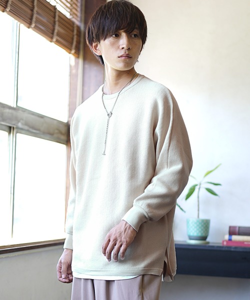 MinoriTY（マイノリティ）の「ミラノリブニット オーバーサイズ サイドスリット ドルマンビッグシルエット リブ クルーネック セーター 秋服 冬服（ニット/セーター・メンズ・ブラック/ベージュ/ブルー/アイボリー/モカ・S/M/L）」の13枚目の写真