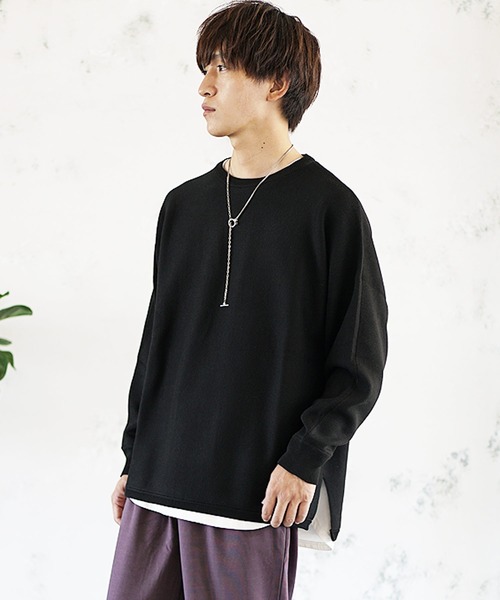 MinoriTY（マイノリティ）の「ミラノリブニット オーバーサイズ サイドスリット ドルマンビッグシルエット リブ クルーネック セーター 秋服 冬服（ニット/セーター・メンズ・ブラック/ベージュ/ブルー/アイボリー/モカ・S/M/L）」の16枚目の写真