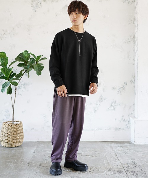 MinoriTY（マイノリティ）の「ミラノリブニット オーバーサイズ サイドスリット ドルマンビッグシルエット リブ クルーネック セーター 秋服 冬服（ニット/セーター・メンズ・ブラック/ベージュ/ブルー/アイボリー/モカ・S/M/L）」の18枚目の写真