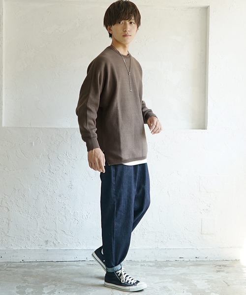 MinoriTY（マイノリティ）の「ミラノリブニット オーバーサイズ サイドスリット ドルマンビッグシルエット リブ クルーネック セーター 秋服 冬服（ニット/セーター・メンズ・ブラック/ベージュ/ブルー/アイボリー/モカ・S/M/L）」の21枚目の写真