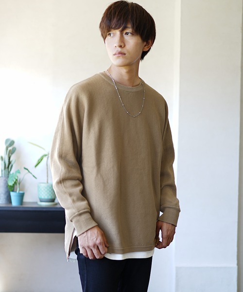 MinoriTY（マイノリティ）の「ミラノリブニット オーバーサイズ サイドスリット ドルマンビッグシルエット リブ クルーネック セーター 秋服 冬服（ニット/セーター・メンズ・ブラック/ベージュ/ブルー/アイボリー/モカ・S/M/L）」の11枚目の写真