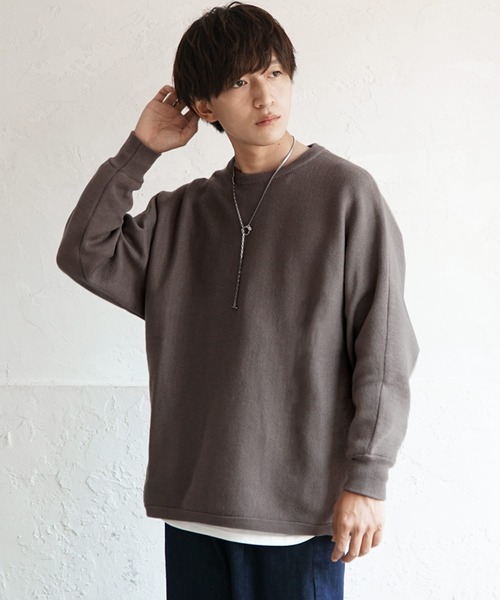 MinoriTY（マイノリティ）の「ミラノリブニット オーバーサイズ サイドスリット ドルマンビッグシルエット リブ クルーネック セーター 秋服 冬服（ニット/セーター・メンズ・ブラック/ベージュ/ブルー/アイボリー/モカ・S/M/L）」の9枚目の写真