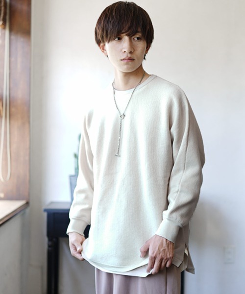 MinoriTY（マイノリティ）の「ミラノリブニット オーバーサイズ サイドスリット ドルマンビッグシルエット リブ クルーネック セーター 秋服 冬服（ニット/セーター・メンズ・ブラック/ベージュ/ブルー/アイボリー/モカ・S/M/L）」の6枚目の写真