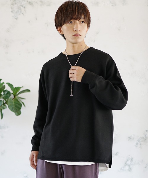 MinoriTY（マイノリティ）の「ミラノリブニット オーバーサイズ サイドスリット ドルマンビッグシルエット リブ クルーネック セーター 秋服 冬服（ニット/セーター・メンズ・ブラック/ベージュ/ブルー/アイボリー/モカ・S/M/L）」の7枚目の写真