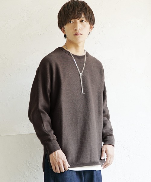 MinoriTY（マイノリティ）の「ミラノリブニット オーバーサイズ サイドスリット ドルマンビッグシルエット リブ クルーネック セーター 秋服 冬服（ニット/セーター・メンズ・ブラック/ベージュ/ブルー/アイボリー/モカ・S/M/L）」の8枚目の写真
