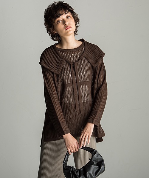 socolla(ソコラ)の「【socolla】2WAY付け襟メッシュニット(ニット/セーター・レディース・ブラウン/オフホワイト/ボルドー・M)」の3枚目の写真