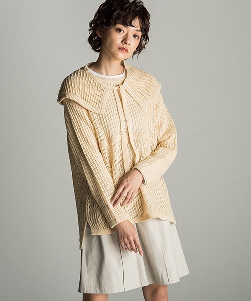 socolla(ソコラ)の「【socolla】2WAY付け襟メッシュニット(ニット/セーター・レディース・ブラウン/オフホワイト/ボルドー・M)」の2枚目の写真
