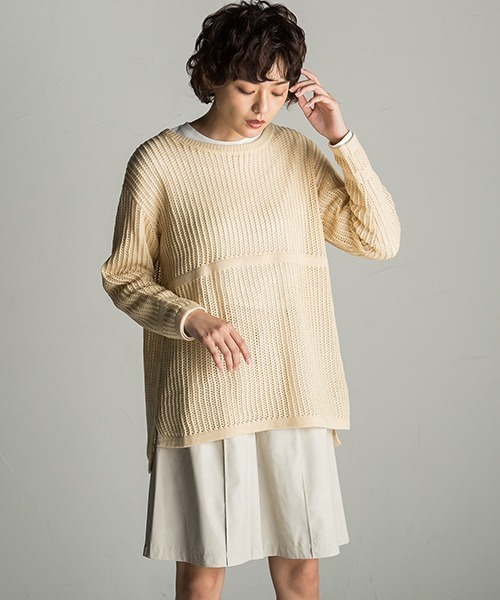 socolla(ソコラ)の「【socolla】2WAY付け襟メッシュニット(ニット/セーター・レディース・ブラウン/オフホワイト/ボルドー・M)」の14枚目の写真