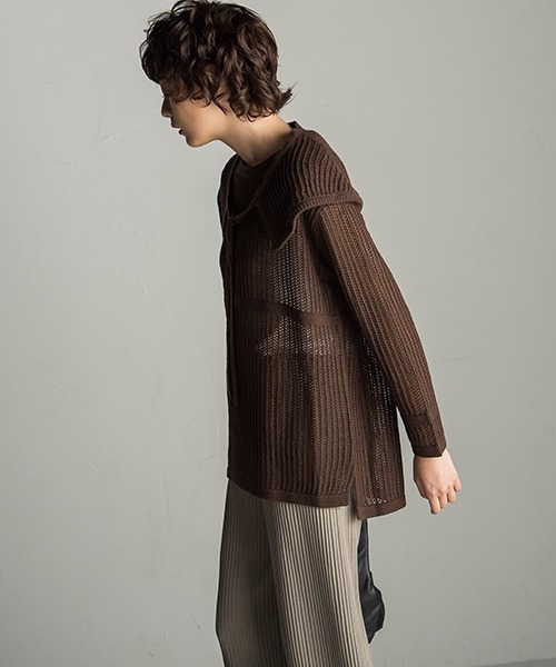 socolla(ソコラ)の「【socolla】2WAY付け襟メッシュニット(ニット/セーター・レディース・ブラウン/オフホワイト/ボルドー・M)」の6枚目の写真