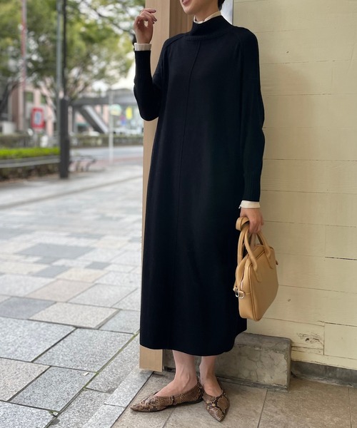 un dix cors(アンディコール)の「配色がオシャレ度UP レイヤード風配色ニットワンピース(ワンピース・レディース・ブラック/ベージュ/パープル・FREE)」の5枚目の写真