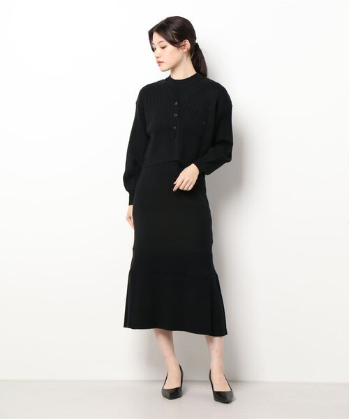 Allamanda(アラマンダ)の「ショートカーディガン×ニットワンピース/SET(ワンピース・レディース・ブラック/アイボリー/ブルーグレー/ピンク・M)」の2枚目の写真