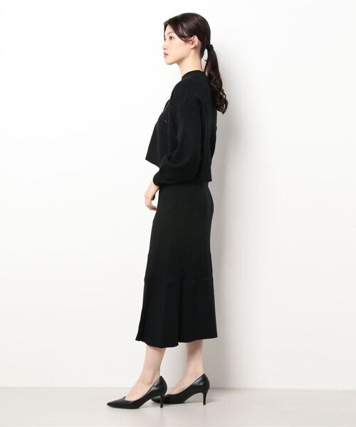 Allamanda(アラマンダ)の「ショートカーディガン×ニットワンピース/SET(ワンピース・レディース・ブラック/アイボリー/ブルーグレー/ピンク・M)」の5枚目の写真