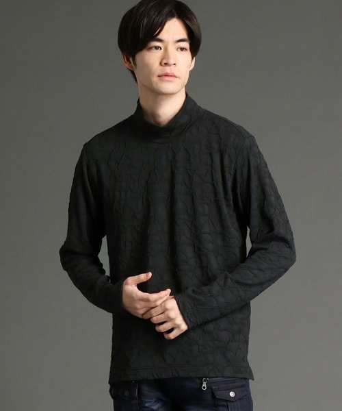 HIDEAWAYS NICOLE（ハイダウェイニコル）の「クラック柄ブリスタージャカードハイネック（Tシャツ/カットソー・メンズ・ブラック/オフホワイト/モカ・MEDIUM/LARGE/X-LARGE）」の2枚目の写真