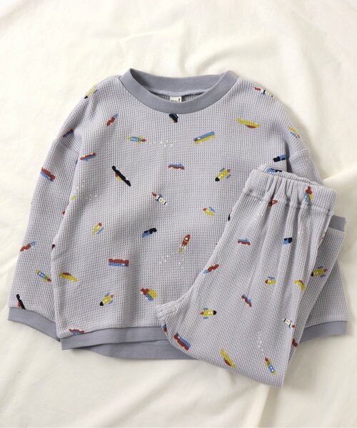 apres les cours（アプレレクール）の「ワッフルパジャマ(クマ柄・乗り物柄) 10分丈（ルームウェア/パジャマ・キッズ・ベージュ/アイボリー/グレー/オフホワイト・100/120/110/90/80/130）」の3枚目の写真