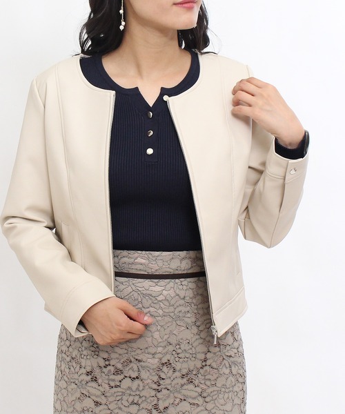 LOUISE ODIER（ルイーズオディール）の「合皮ブルゾン（ライダースジャケット・レディース・アイボリー/ブラック・MEDIUM/LARGE）」の11枚目の写真