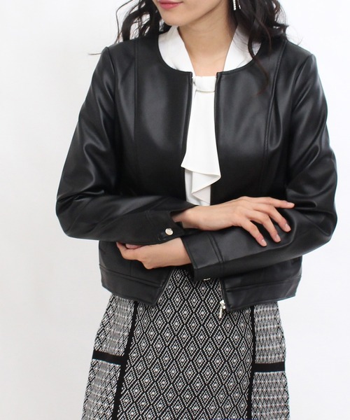 LOUISE ODIER（ルイーズオディール）の「合皮ブルゾン（ライダースジャケット・レディース・アイボリー/ブラック・MEDIUM/LARGE）」の20枚目の写真