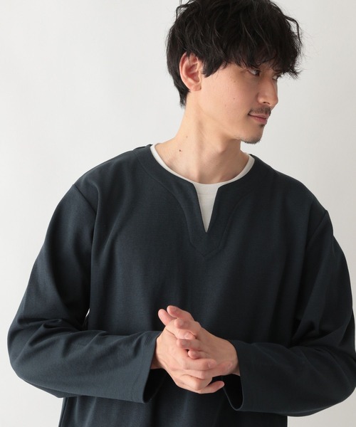 GLOBAL WORK(グローバルワーク)の「キーネックレイヤードT/長袖/260974(Tシャツ/カットソー・メンズ・ライトグレー/ベージュ/ネイビー/ミント・SMALL/MEDIUM/LARGE)」の4枚目の写真