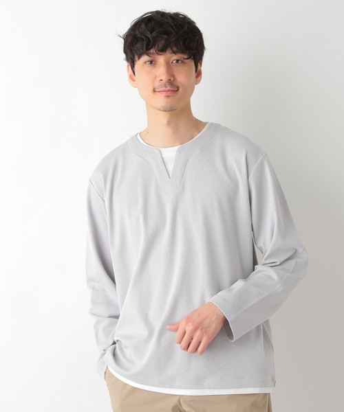 GLOBAL WORK(グローバルワーク)の「キーネックレイヤードT/長袖/260974(Tシャツ/カットソー・メンズ・ライトグレー/ベージュ/ネイビー/ミント・SMALL/MEDIUM/LARGE)」の2枚目の写真