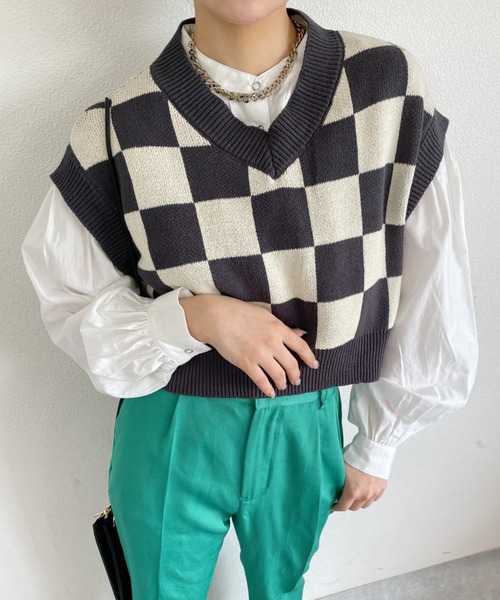 nemne store（ネンネストア）の「アソート柄ニットベスト（ベスト・レディース・ブラック系その他/ブラウン系その他/グリーン系その他/イエロー系その他・フリー）」の2枚目の写真