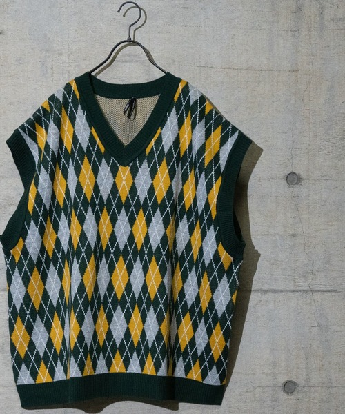 JOHN'S CLOSET（ジョンズクローゼット）の「【i】アーガイルジャガードビッグサイズベスト（ベスト・メンズ・グリーン/ベージュ/チャコール・LARGE/X-LARGE/MEDIUM）」の3枚目の写真