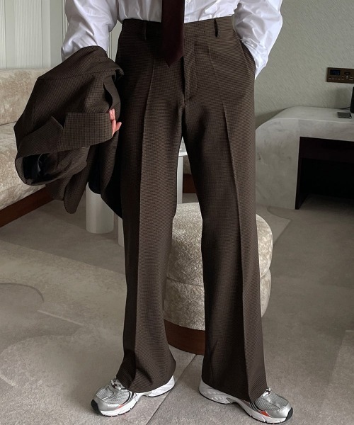 ASCLO(エジュクロ)の「ASCLO Newtro Bootcut Slacks(スラックス・メンズ・ブラック/ベージュ/チェック・LARGE/MEDIUM)」の5枚目の写真