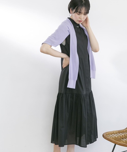 UR Lab.(アーバンリサーチラボ)の「フレンチスリーブマキシシャツワンピース(ワンピース・レディース・ブラック/ベージュ/カーキ/ピンク・FREE)」の2枚目の写真