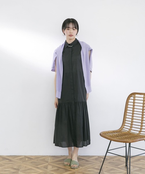 UR Lab.(アーバンリサーチラボ)の「フレンチスリーブマキシシャツワンピース(ワンピース・レディース・ブラック/ベージュ/カーキ/ピンク・FREE)」の5枚目の写真
