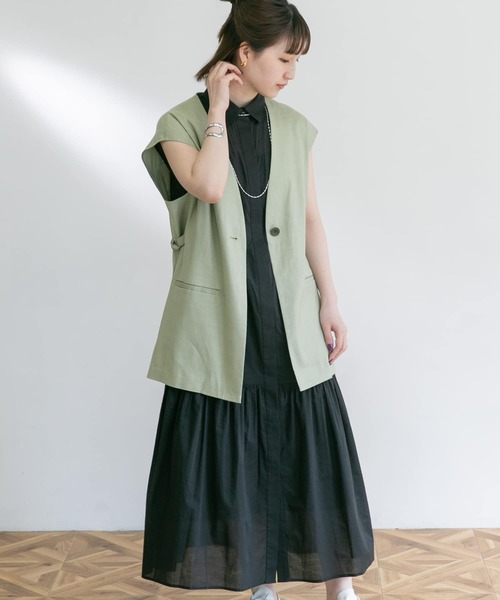UR Lab.(アーバンリサーチラボ)の「フレンチスリーブマキシシャツワンピース(ワンピース・レディース・ブラック/ベージュ/カーキ/ピンク・FREE)」の7枚目の写真