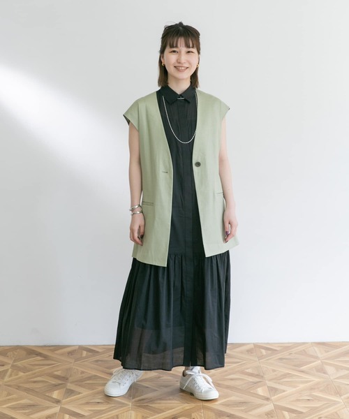 UR Lab.(アーバンリサーチラボ)の「フレンチスリーブマキシシャツワンピース(ワンピース・レディース・ブラック/ベージュ/カーキ/ピンク・FREE)」の9枚目の写真