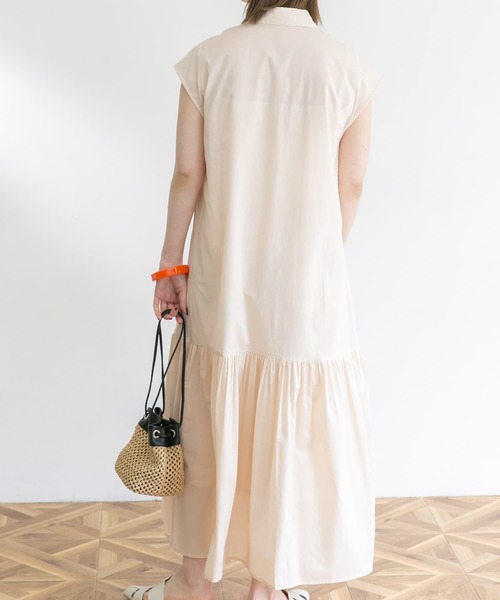 UR Lab.(アーバンリサーチラボ)の「フレンチスリーブマキシシャツワンピース(ワンピース・レディース・ブラック/ベージュ/カーキ/ピンク・FREE)」の16枚目の写真