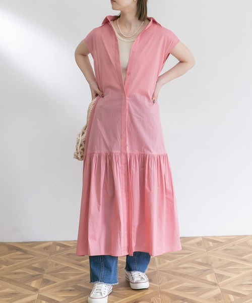 UR Lab.(アーバンリサーチラボ)の「フレンチスリーブマキシシャツワンピース(ワンピース・レディース・ブラック/ベージュ/カーキ/ピンク・FREE)」の20枚目の写真