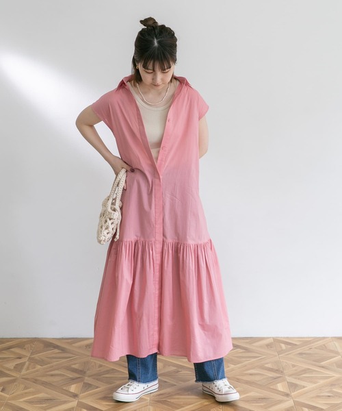UR Lab.(アーバンリサーチラボ)の「フレンチスリーブマキシシャツワンピース(ワンピース・レディース・ブラック/ベージュ/カーキ/ピンク・FREE)」の22枚目の写真