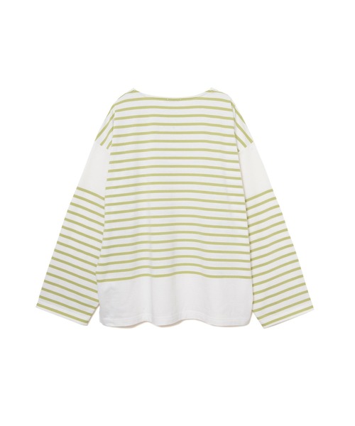 AMERICAN RAG CIE（アメリカンラグシー）の「パネルボーダーボートネックオーバーサイズTee（Tシャツ/カットソー・メンズ・ブルー系/グリーン系/ホワイト系・MEDIUM/LARGE）」の8枚目の写真