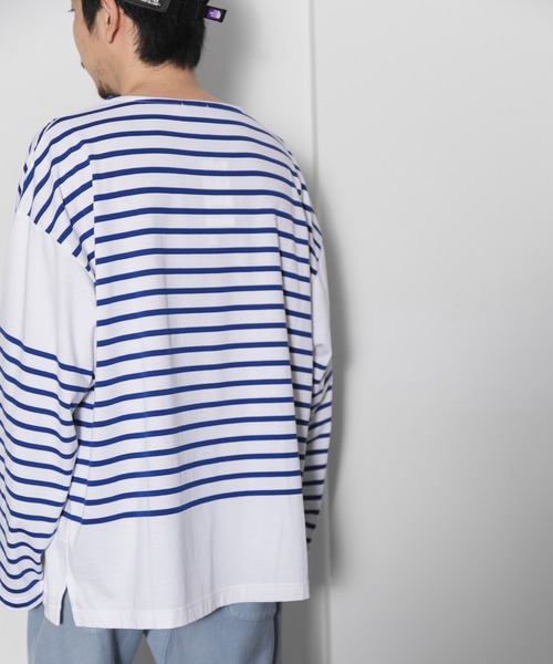 AMERICAN RAG CIE（アメリカンラグシー）の「パネルボーダーボートネックオーバーサイズTee（Tシャツ/カットソー・メンズ・ブルー系/グリーン系/ホワイト系・MEDIUM/LARGE）」の18枚目の写真