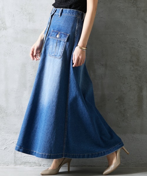 ROSE FAN FAN（ローズファンファン）の「大きいサイズ 綿100％フロントボタンデニムロングスカート ローズファンファン（デニムスカート・レディース・ネイビー系/ブルー系・3L/L/4L/LL）」の2枚目の写真