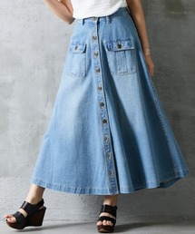 ROSE FAN FAN | 大きいサイズ 綿100％フロントボタンデニムロングスカート ローズファンファン(デニムスカート)