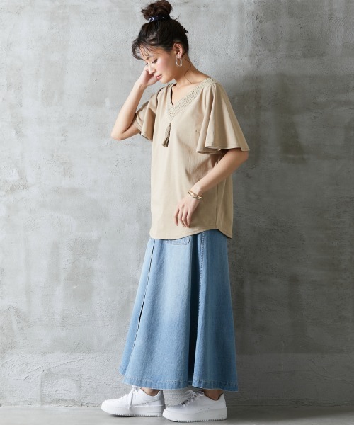 ROSE FAN FAN（ローズファンファン）の「大きいサイズ 綿100％フロントボタンデニムロングスカート ローズファンファン（デニムスカート・レディース・ネイビー系/ブルー系・3L/L/4L/LL）」の17枚目の写真