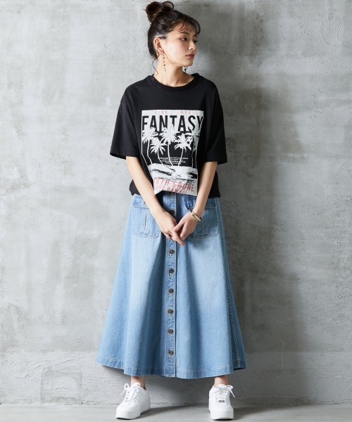 ROSE FAN FAN（ローズファンファン）の「大きいサイズ 綿100％フロントボタンデニムロングスカート ローズファンファン（デニムスカート・レディース・ネイビー系/ブルー系・3L/L/4L/LL）」の20枚目の写真