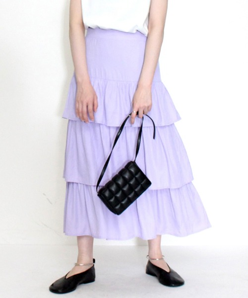 STYLEBLOCK(スタイルブロック)の「ポプリンティアードスカート(スカート・レディース・ライトベージュ/ブラック/ミント/ラベンダー・M)」の4枚目の写真