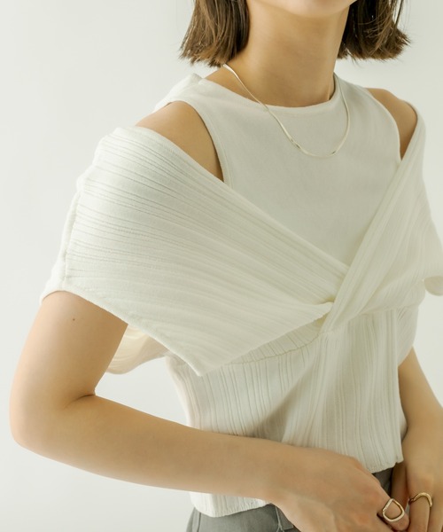 mystic（ミスティック）の「レイヤードクロスニット（ニット/セーター・レディース・ブラック/オフホワイト/ブルー/キャメル・FREE）」の2枚目の写真