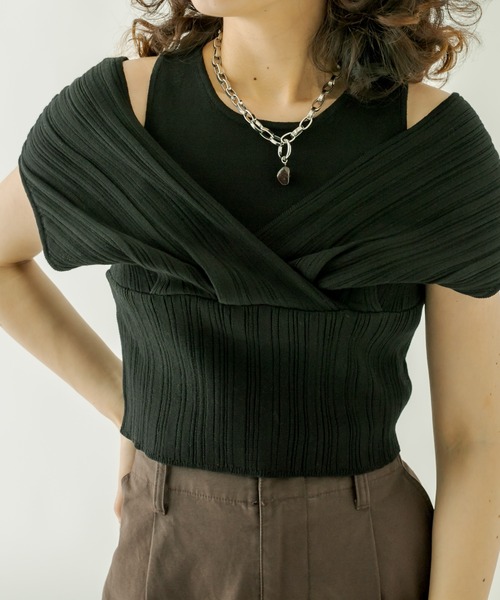 mystic（ミスティック）の「レイヤードクロスニット（ニット/セーター・レディース・ブラック/オフホワイト/ブルー/キャメル・FREE）」の12枚目の写真