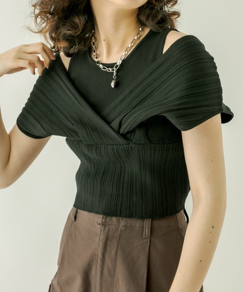 mystic（ミスティック）の「レイヤードクロスニット（ニット/セーター・レディース・ブラック/オフホワイト/ブルー/キャメル・FREE）」の13枚目の写真