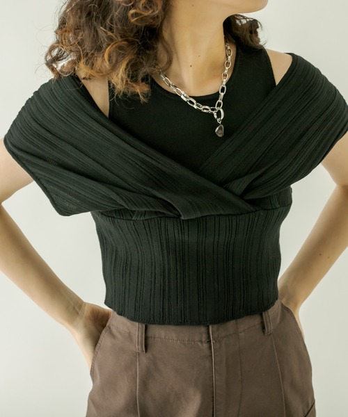 mystic（ミスティック）の「レイヤードクロスニット（ニット/セーター・レディース・ブラック/オフホワイト/ブルー/キャメル・FREE）」の15枚目の写真