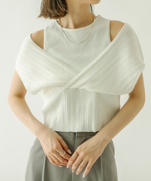 mystic（ミスティック）の「レイヤードクロスニット（ニット/セーター・レディース・ブラック/オフホワイト/ブルー/キャメル・FREE）」の18枚目の写真