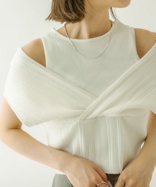 mystic（ミスティック）の「レイヤードクロスニット（ニット/セーター・レディース・ブラック/オフホワイト/ブルー/キャメル・FREE）」の19枚目の写真